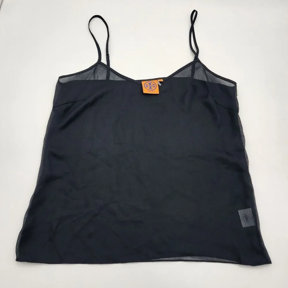 Tory Burch Womens Black Sheer Spaghetti Strap Camisole Tank Top‎ Size 4